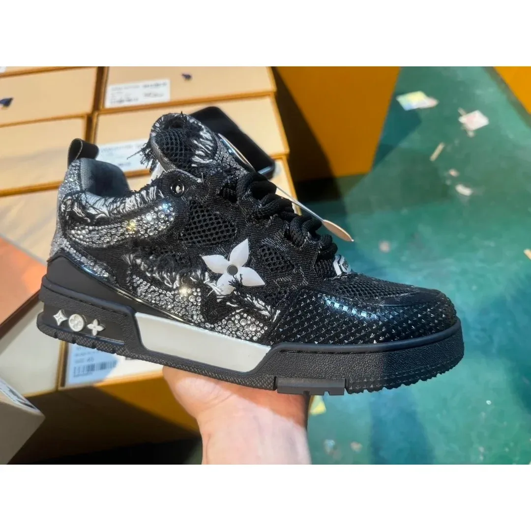 Louis Vuitton LV Trainer Black Crystal Embellished Sneakers