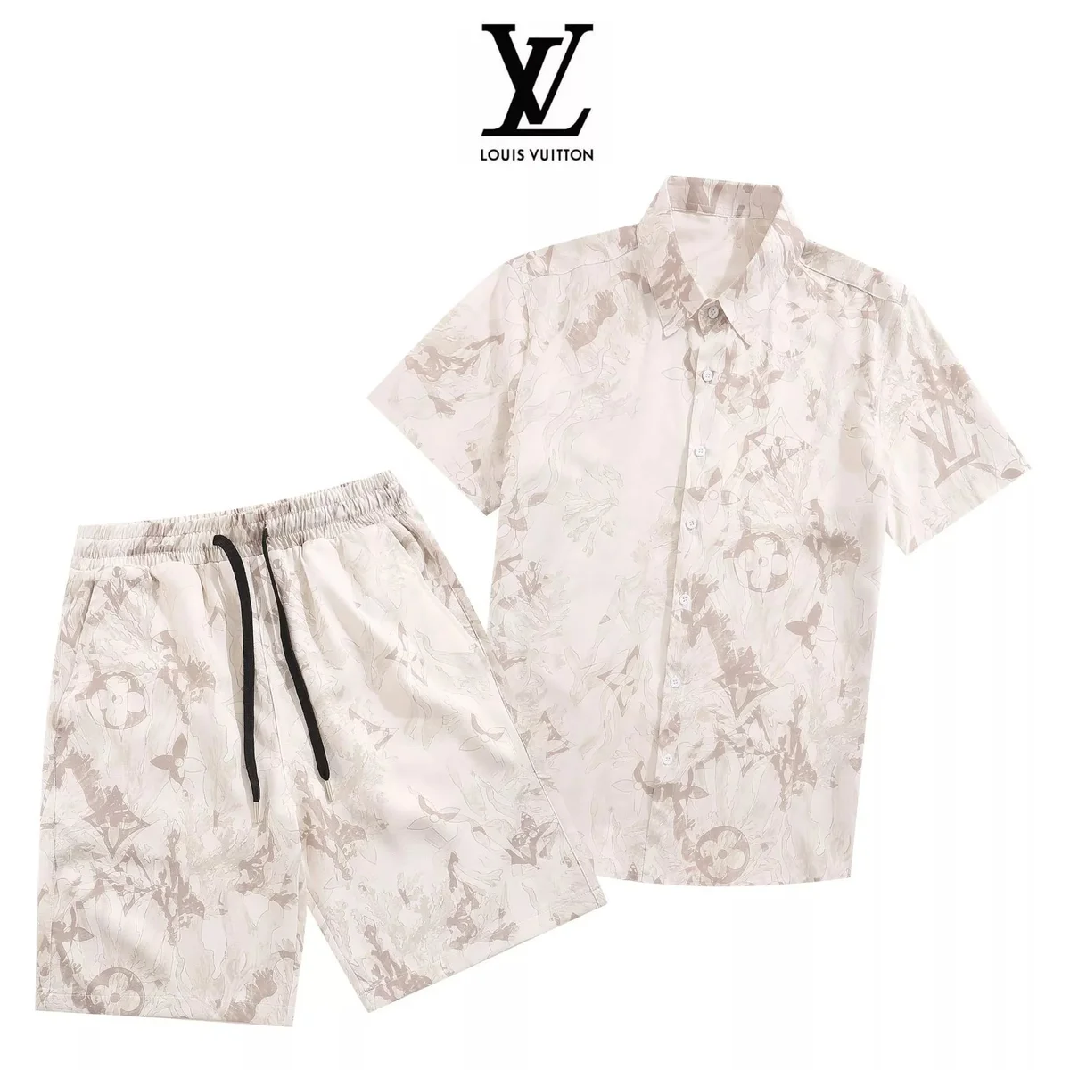 Louis Vuitton Monogram Print Shirt & Shorts Set Beige