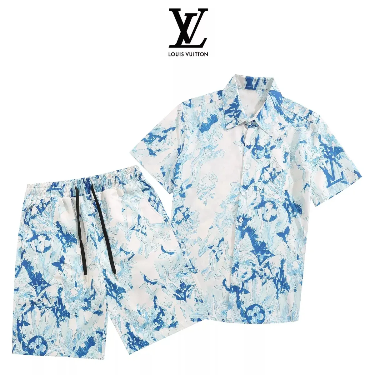 Louis Vuitton Blue Monogram Print Shorts Set