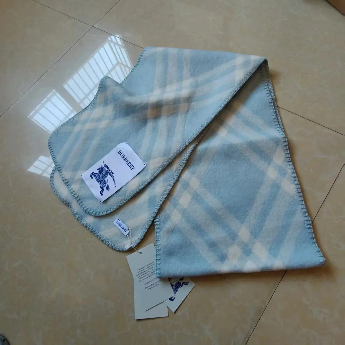 Burberry Classic Check Scarf in Light Blue