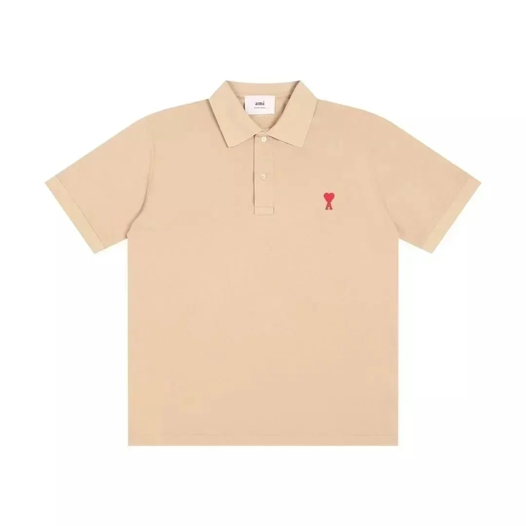 Ami Paris Ami de Coeur Polo Shirt Beige Red Heart Casual