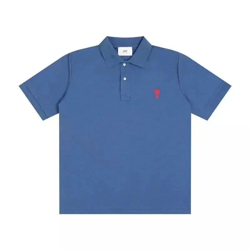 Ami Blue Polo Shirt with Red Logo