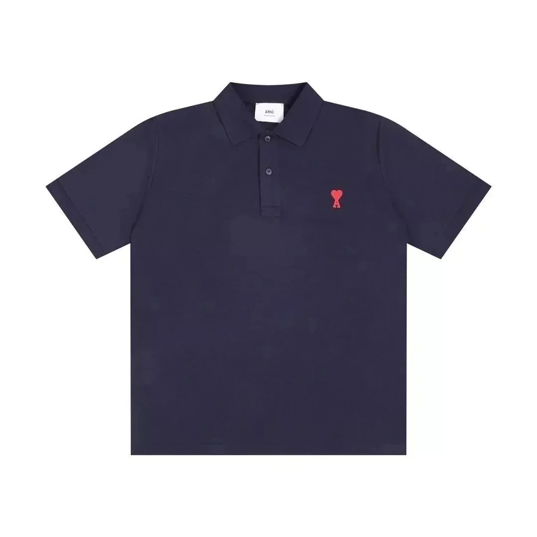 Ami Polo Shirt Navy with Red Logo Casual Top