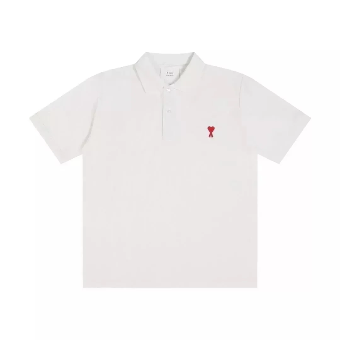 Ami Paris Ami de Coeur Polo Shirt White Red Logo