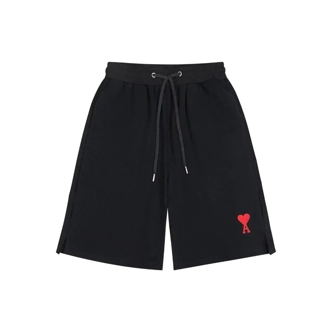 Ami Paris Shorts Black with Red Heart Logo