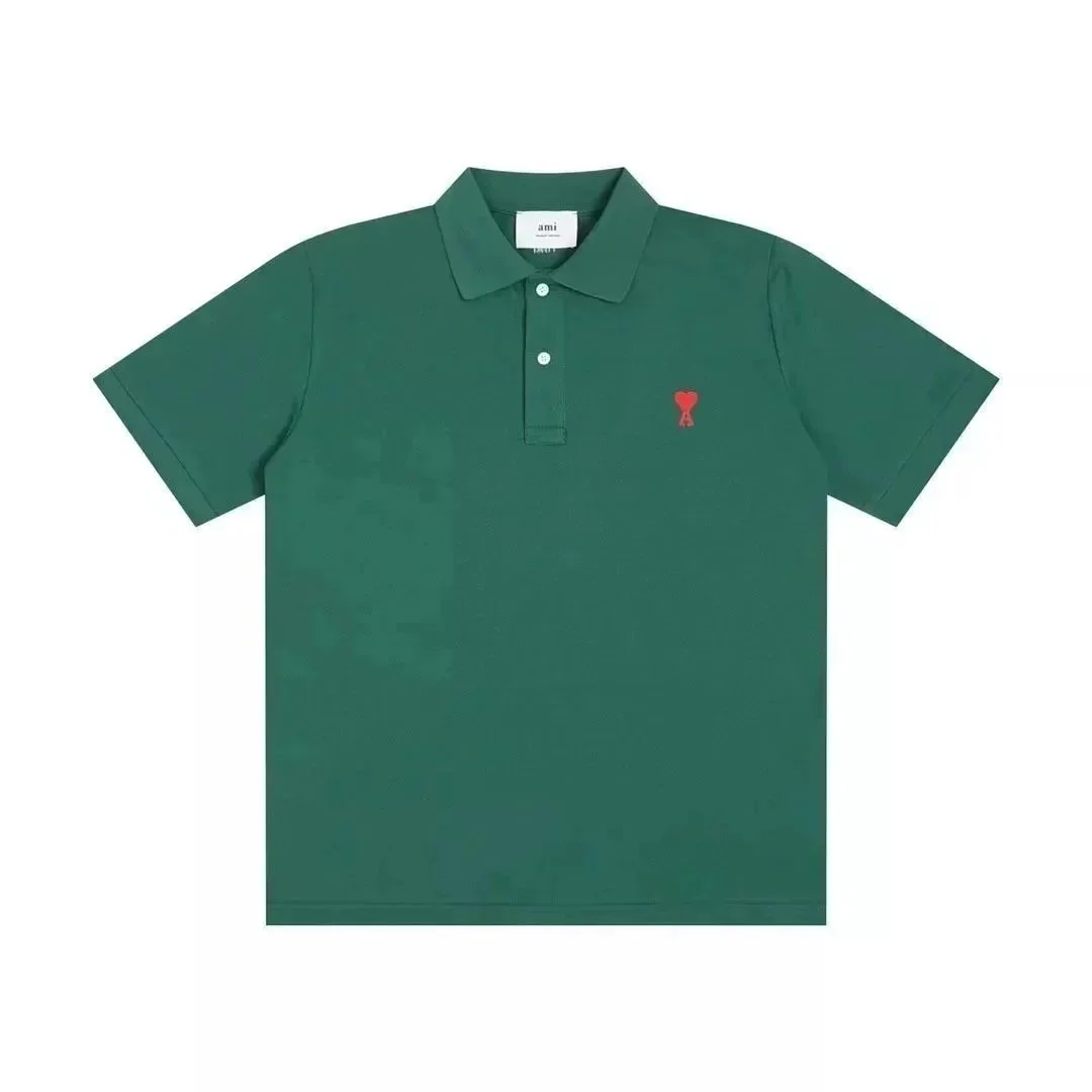 AMI Forest Green Polo Shirt with Red Logo