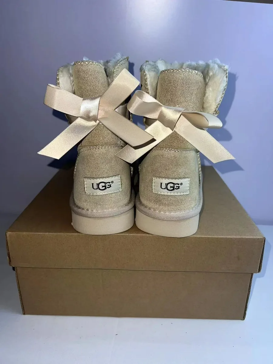 UGG Classic Short Beige Bow Boots