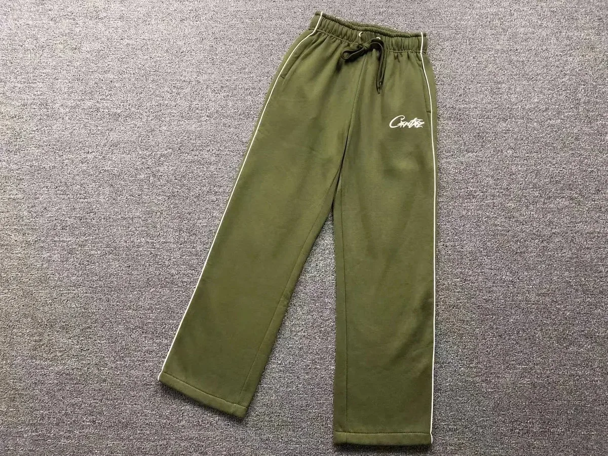 Olive Green 'Gentle' Sweatpants with White Piping
