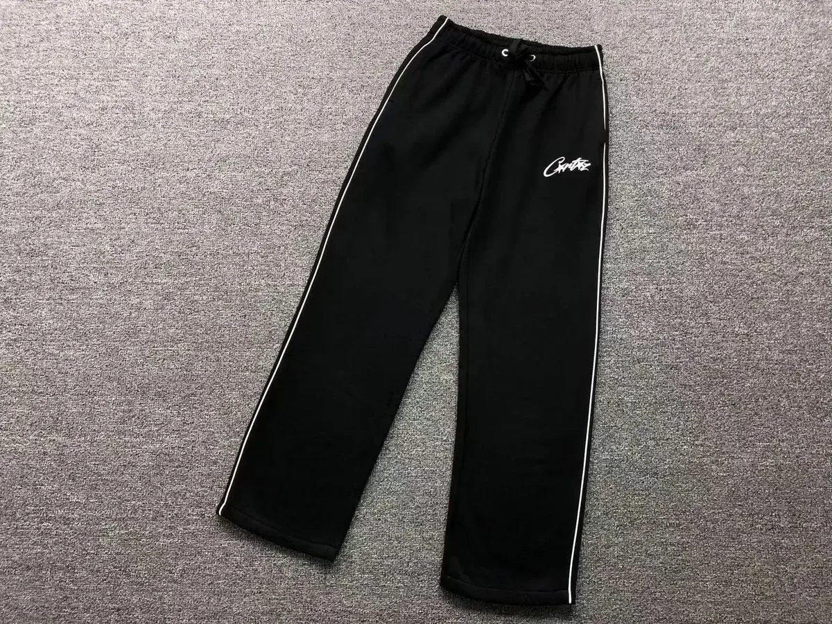 Black with White Piping Corteiz Track Pants