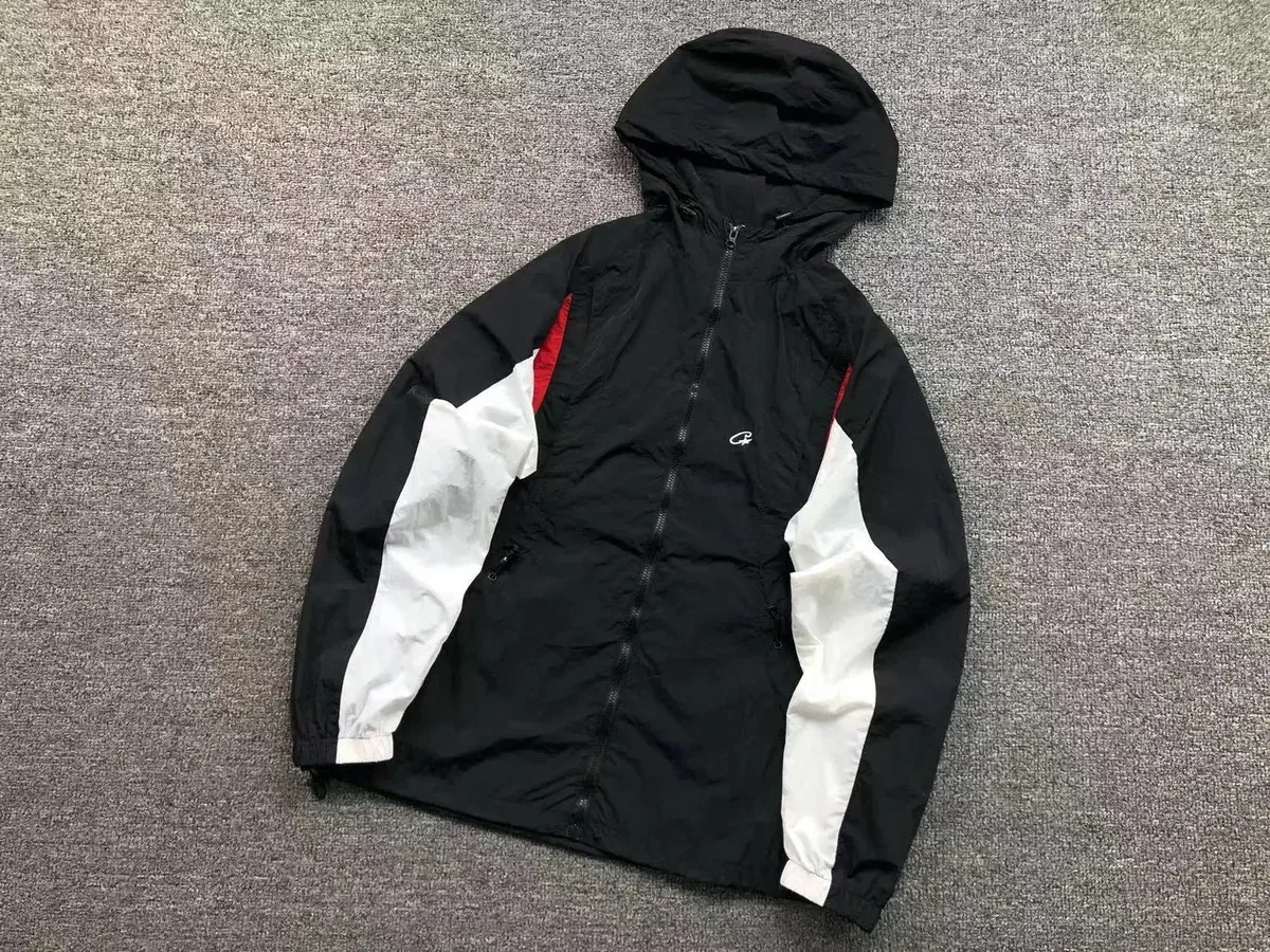 Unisex Black/White Red Panel Windbreaker Jacket