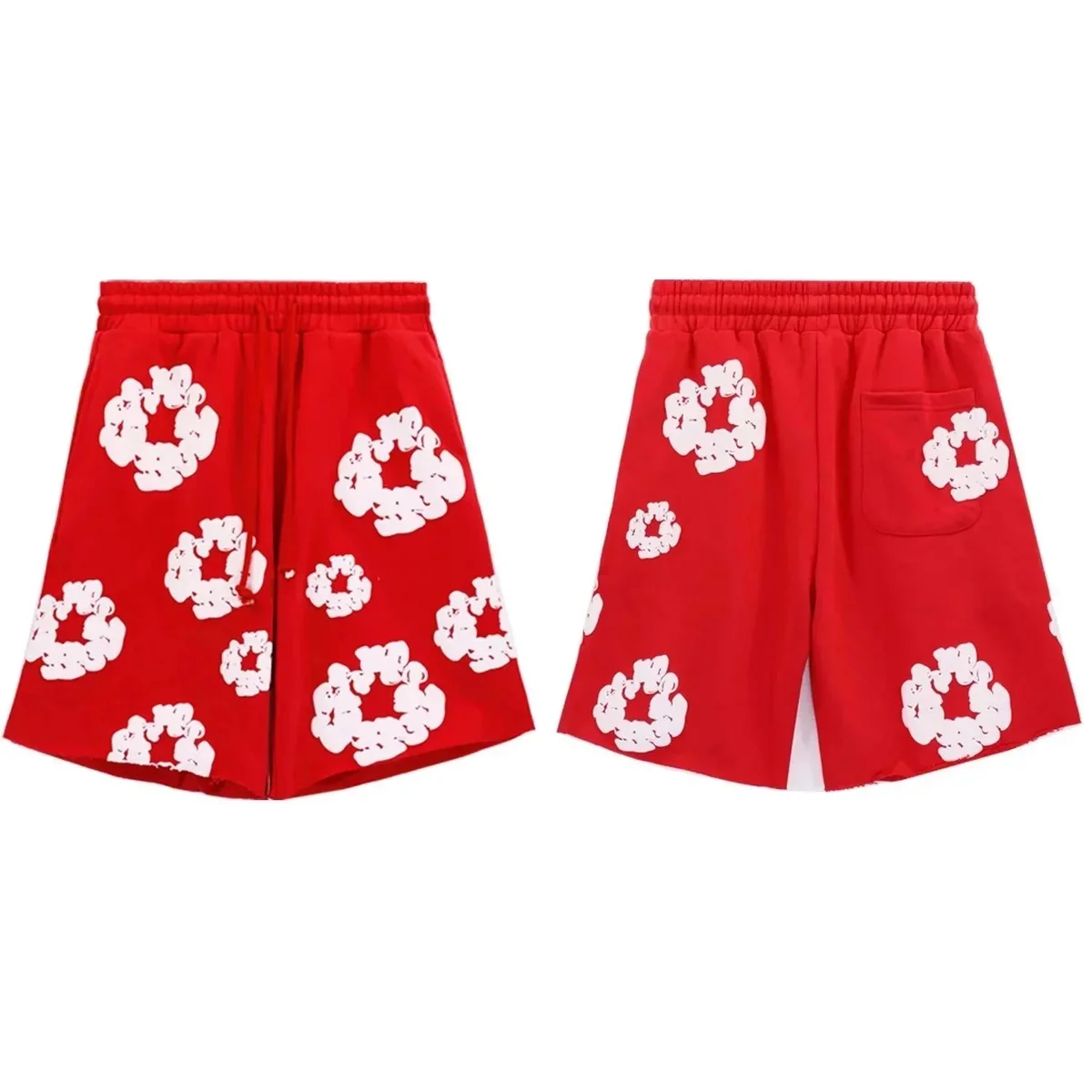 Red White Floral Print Shorts