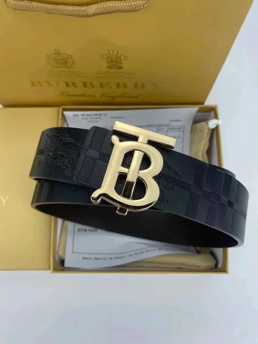 Burberry TB Monogram Belt Black Leather Belt