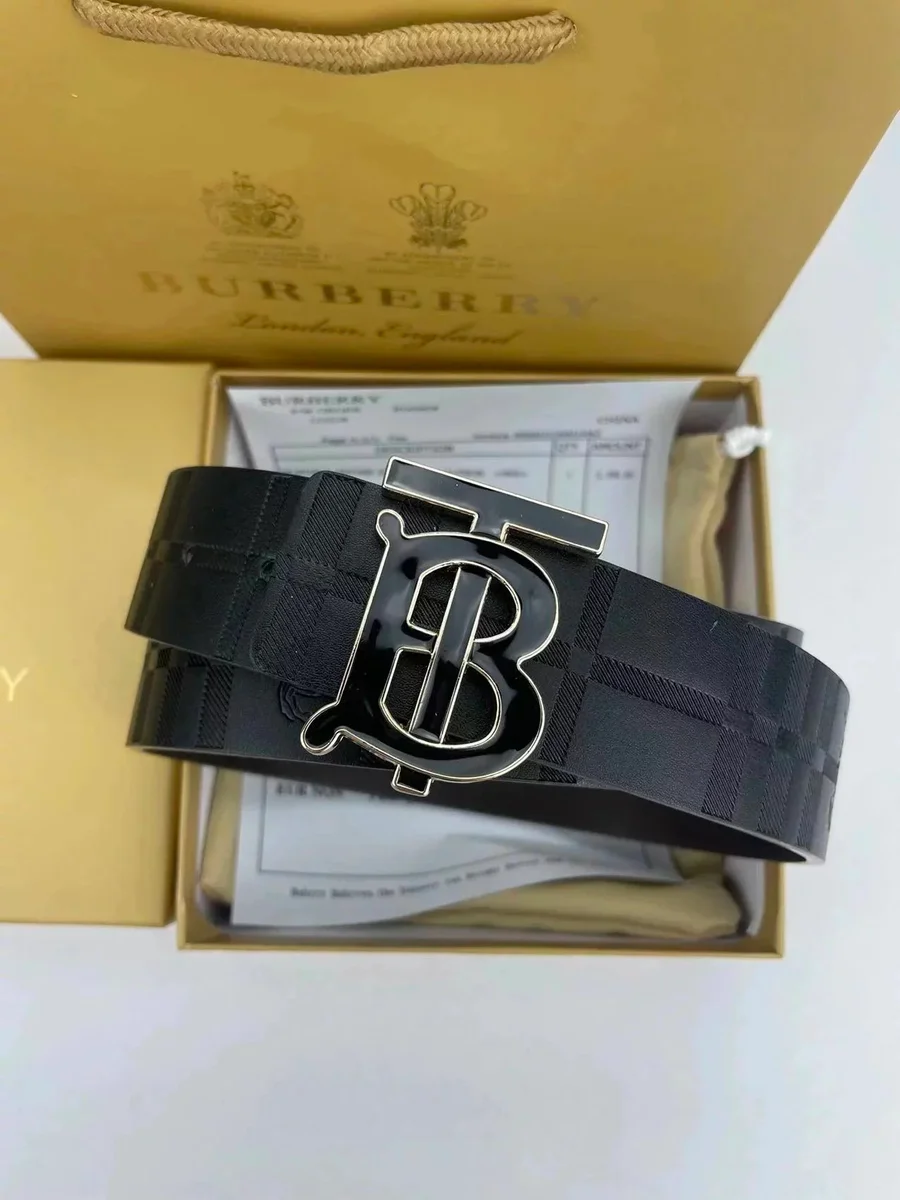 Burberry TB Monogram Belt Black Leather Belt