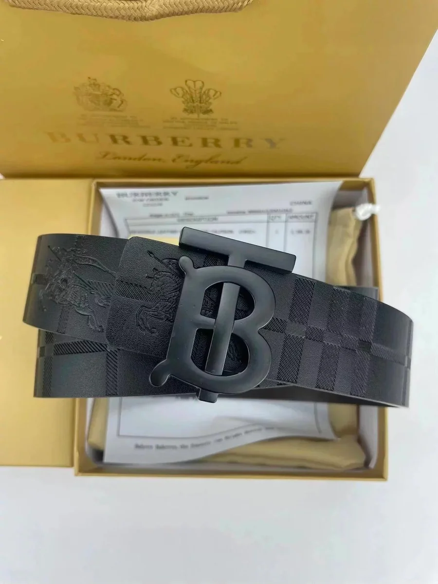 Burberry TB Monogram Belt Black Leather Belt