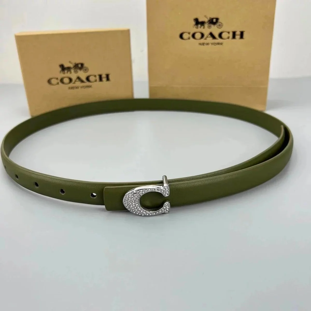 Coach Signature C Buckle Belt Olive Green