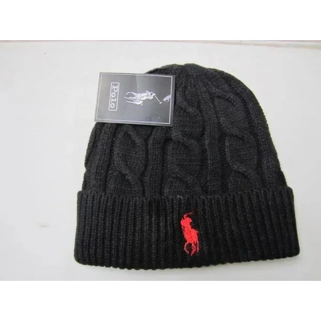 Polo Ralph Lauren Black Red Pony Beanie