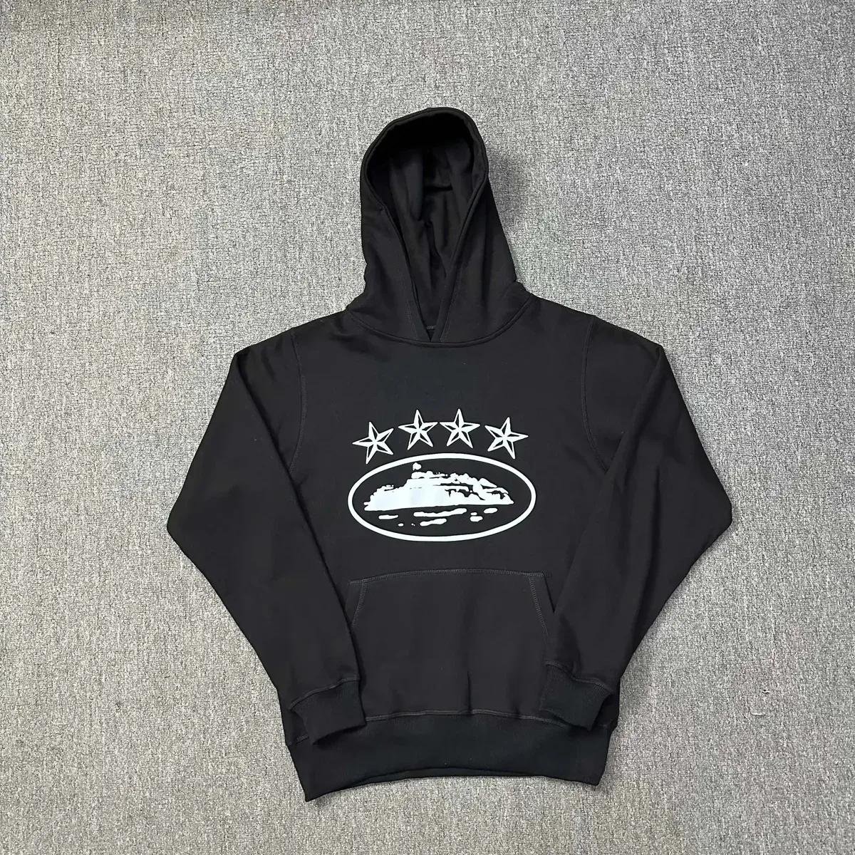 Black Hoodie with Star & Island Graphic
