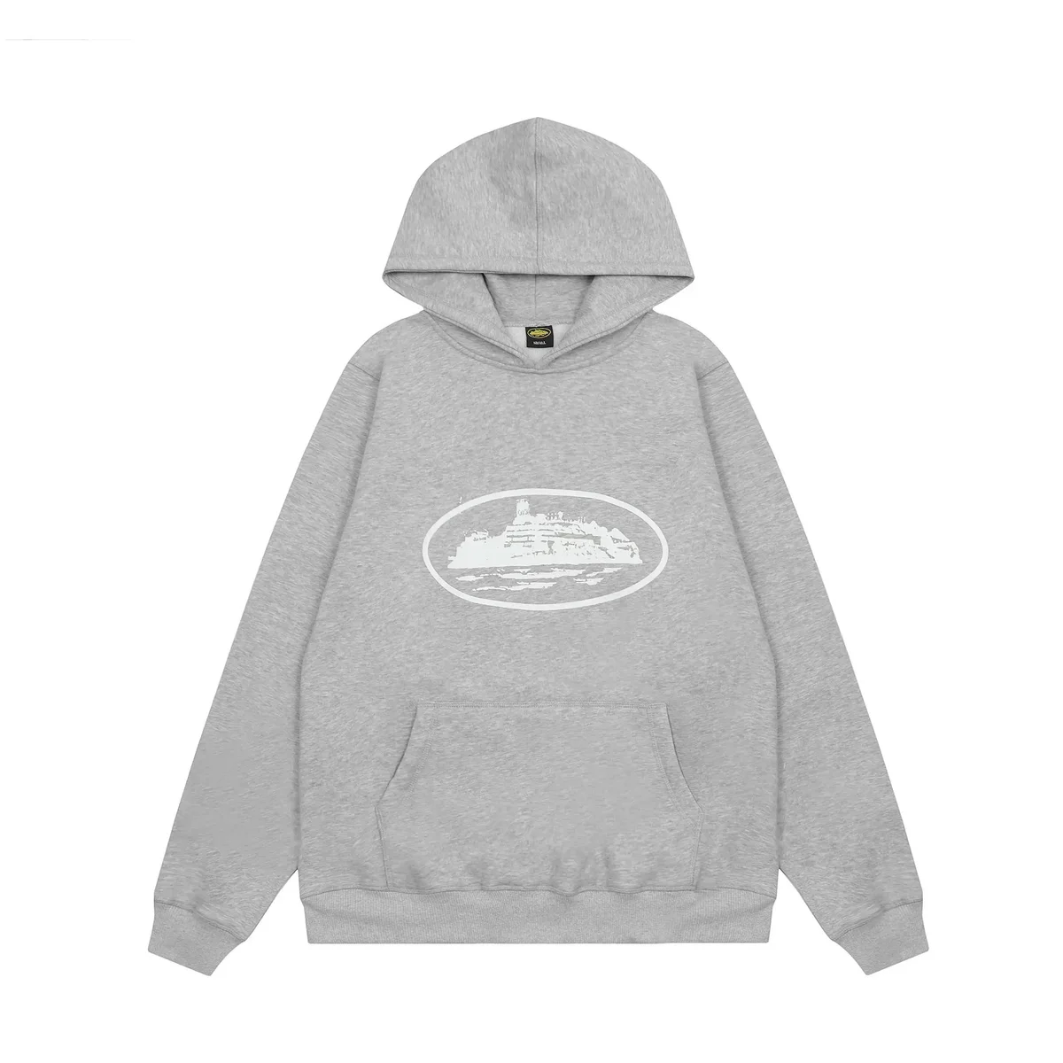 Unisex Grey Hoodie with White Oval Print
