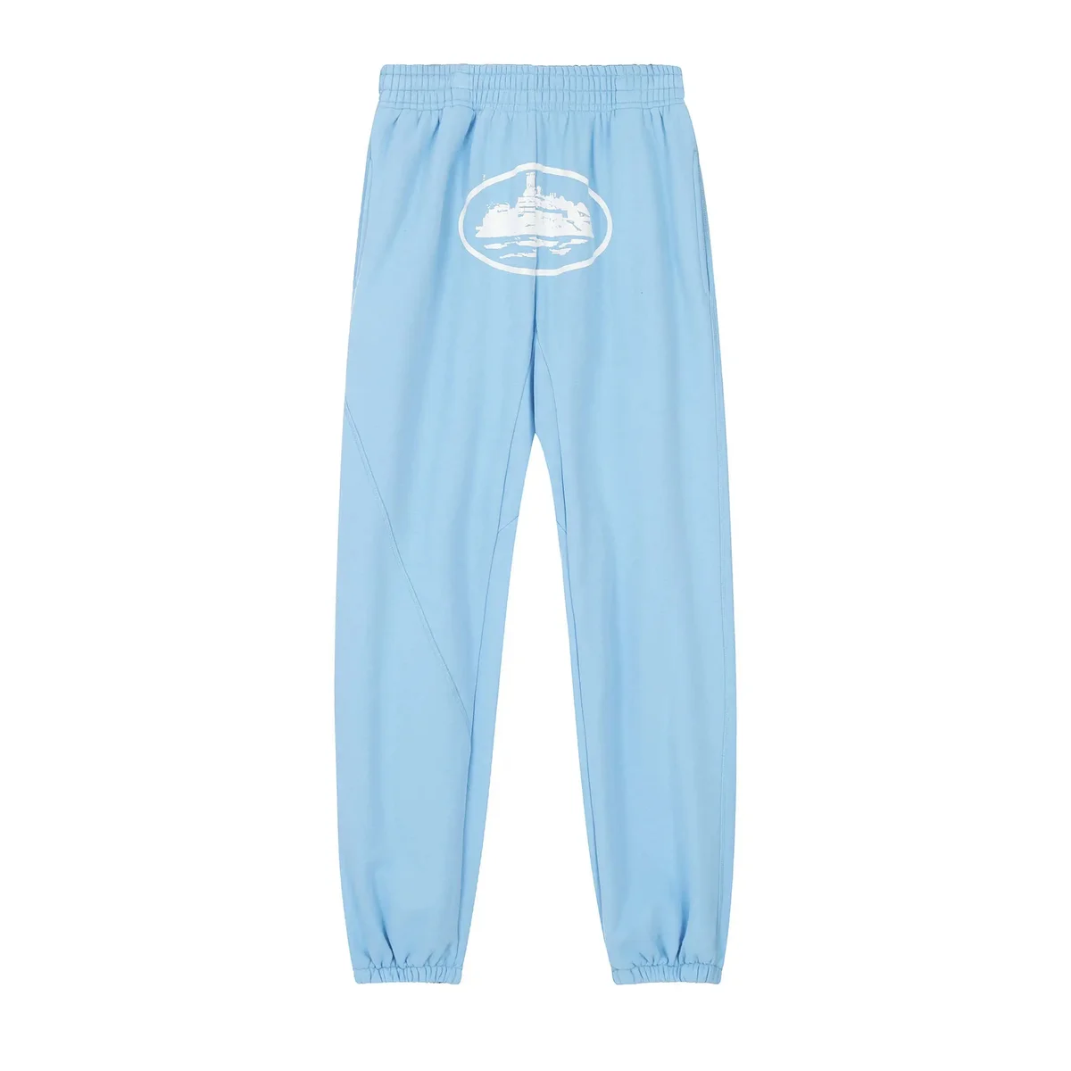 Light Blue Sweatpants with White Graphic Print