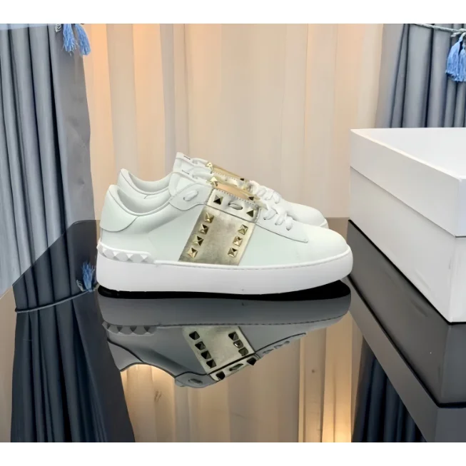 Valentino Rockstud White Gold Stud Sneakers