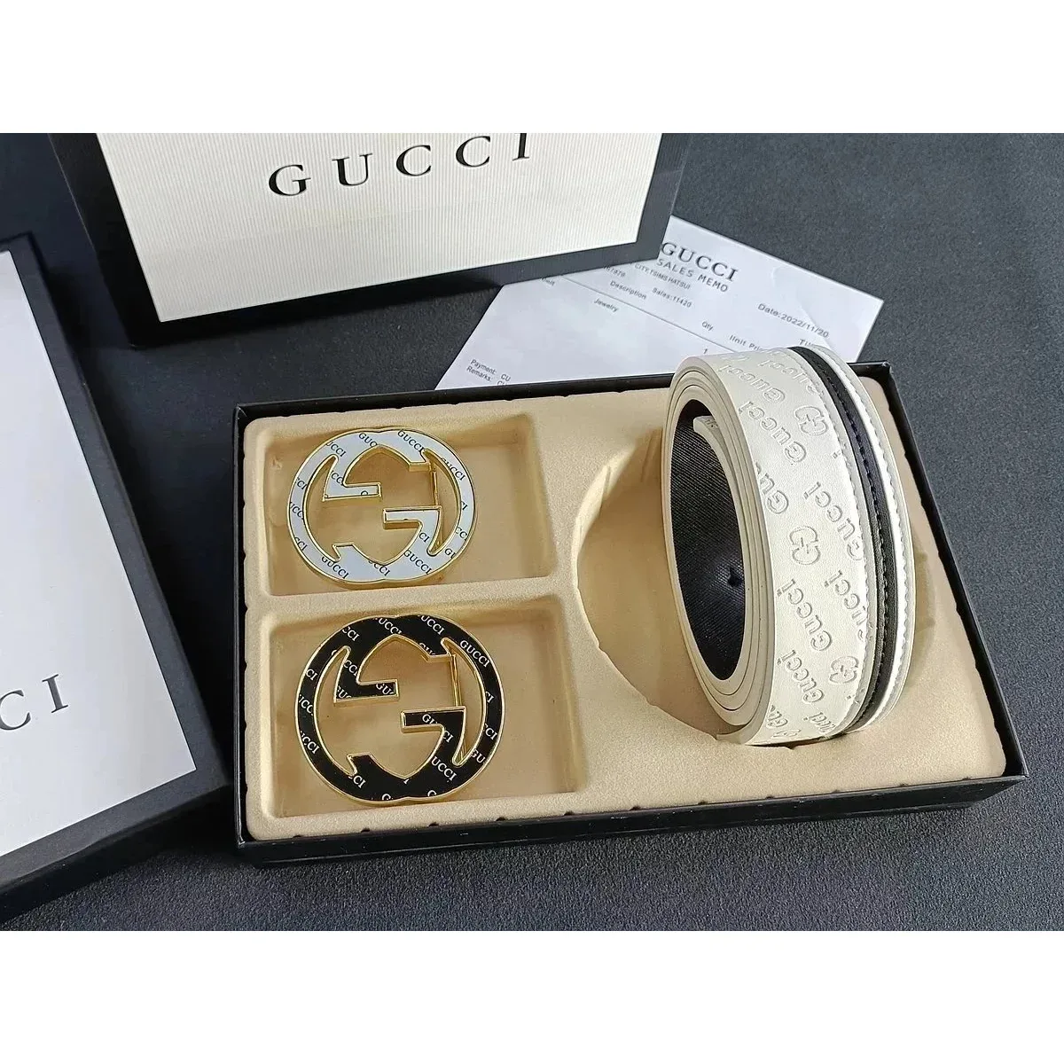 Gucci White GG Monogram Belt