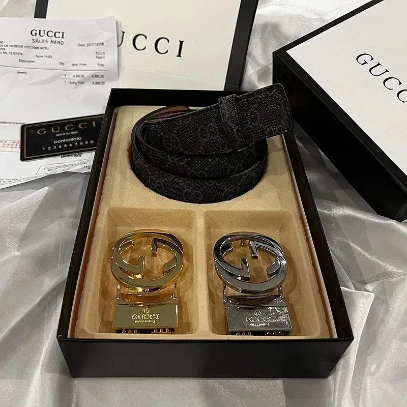 Gucci GG Belt Set in Black & Gold/Silver