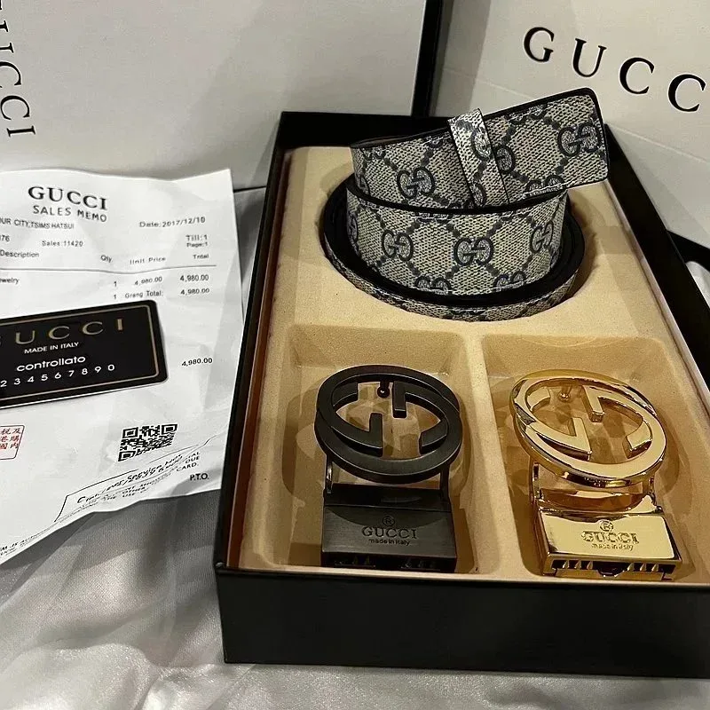 Gucci GG Monogram Belt Black/White Leather Belt