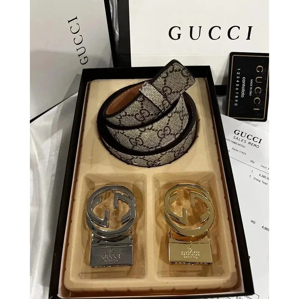 Gucci GG Supreme Belt Brown Canvas & Leather