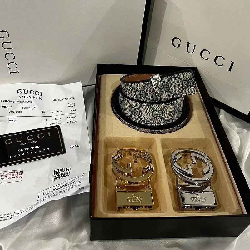 Gucci GG Supreme Belt Set Black/White Leather