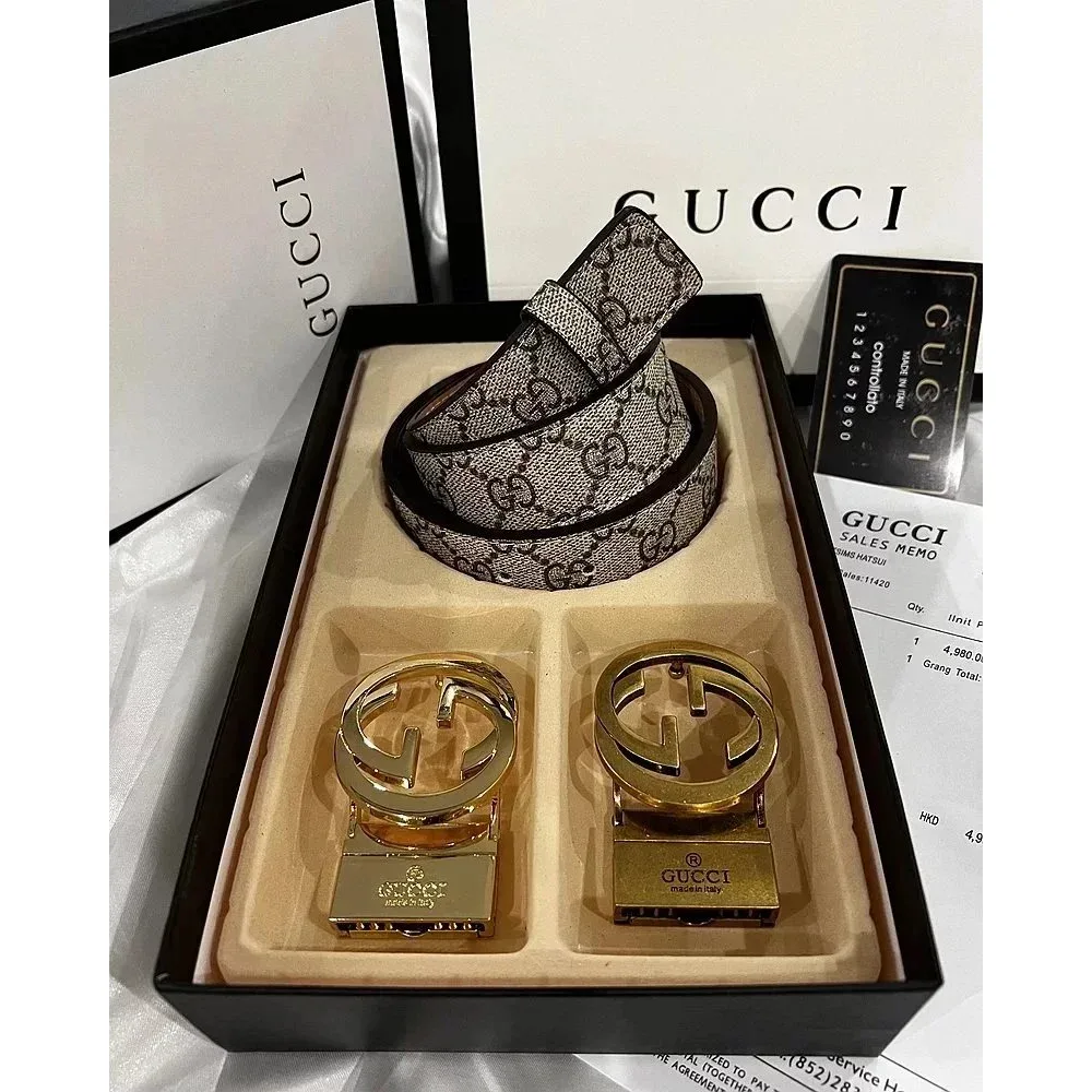 Gucci GG Supreme Belt Beige/Silver Accessory