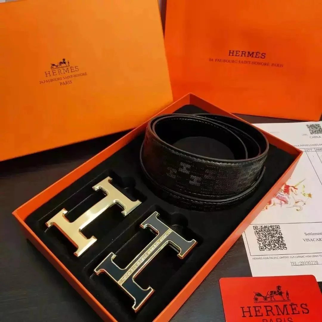 Hermès Black & Gold Belt Set