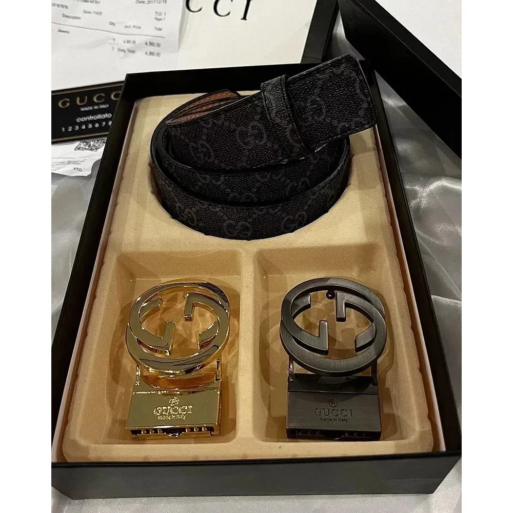 Gucci GG Monogram Belt Black Leather Belt