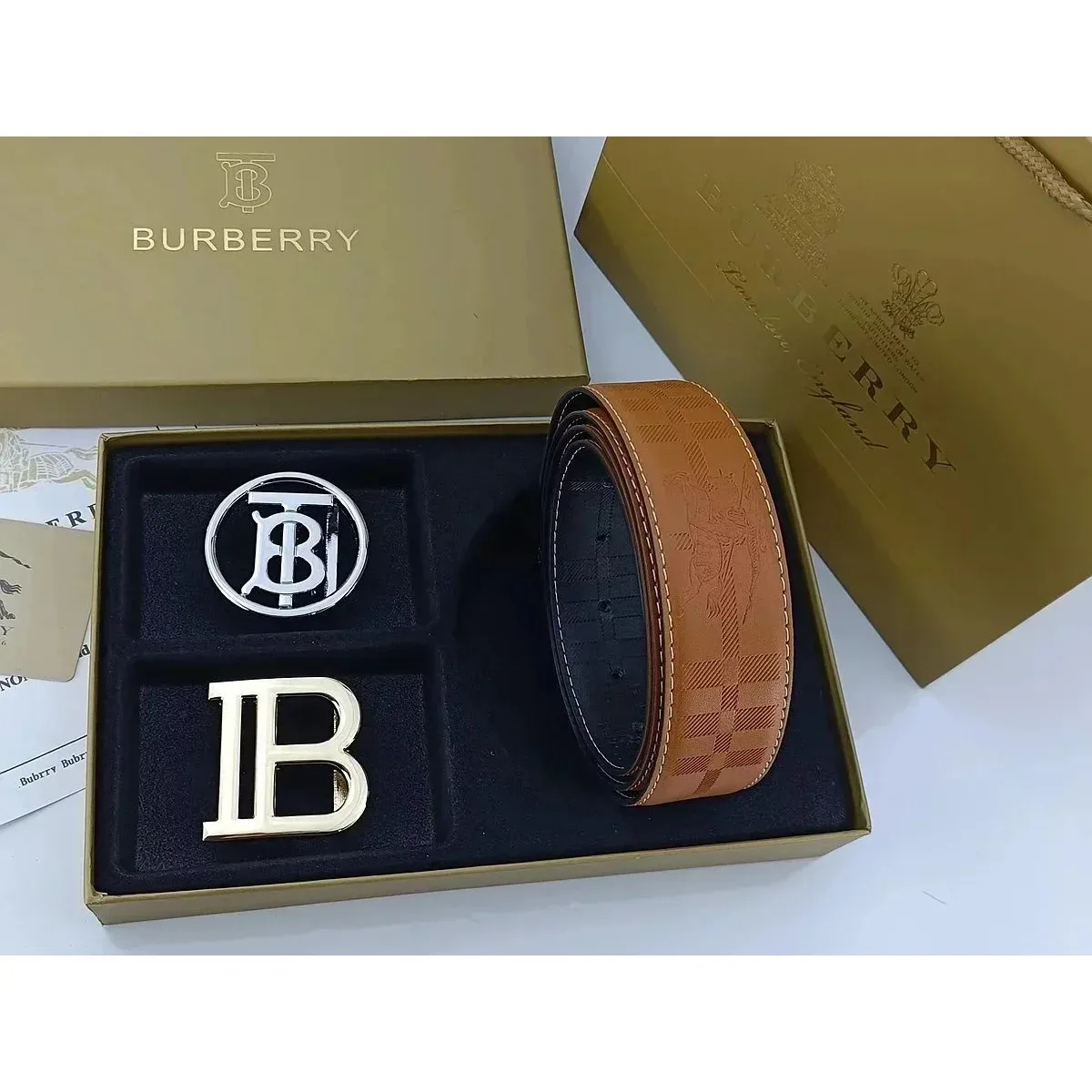 Burberry TB Monogram Belt Brown Leather Accessory