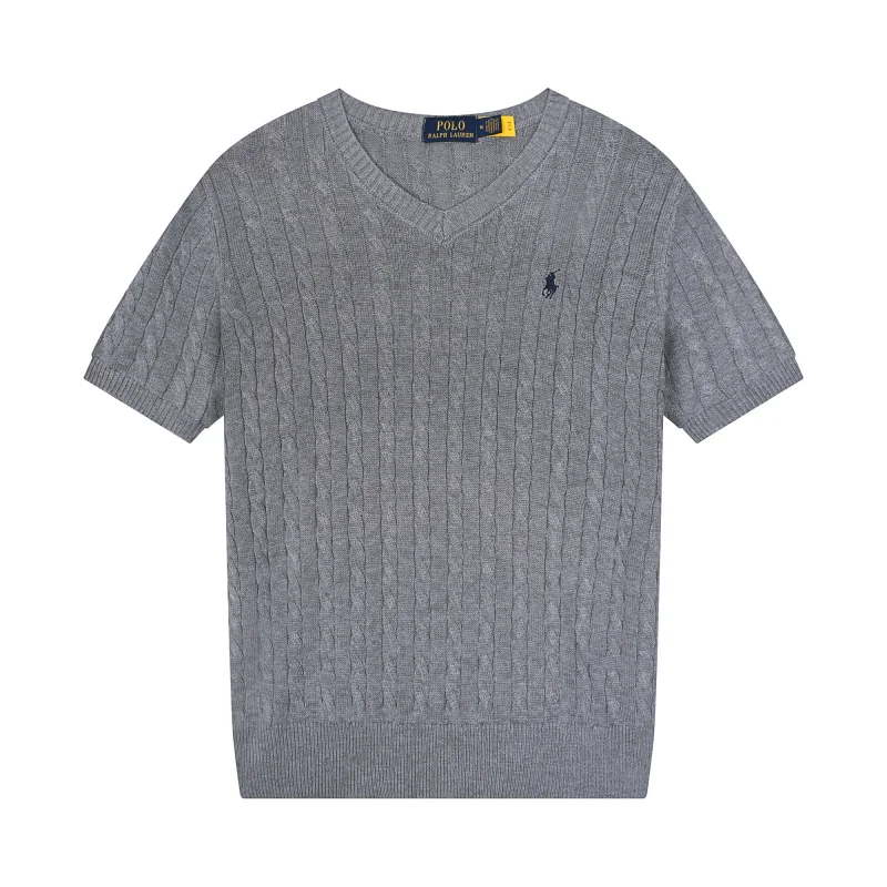 Polo Ralph Lauren Grey Cable Knit V-Neck T-Shirt