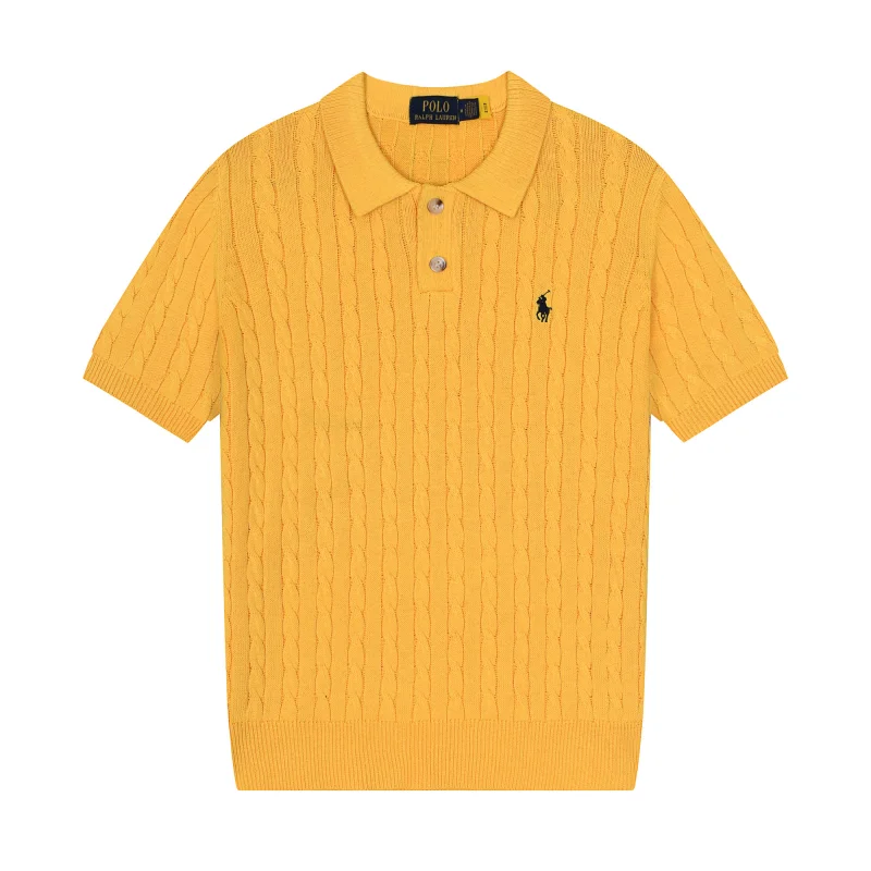 Polo Ralph Lauren Cable Knit Polo Shirt Yellow Black