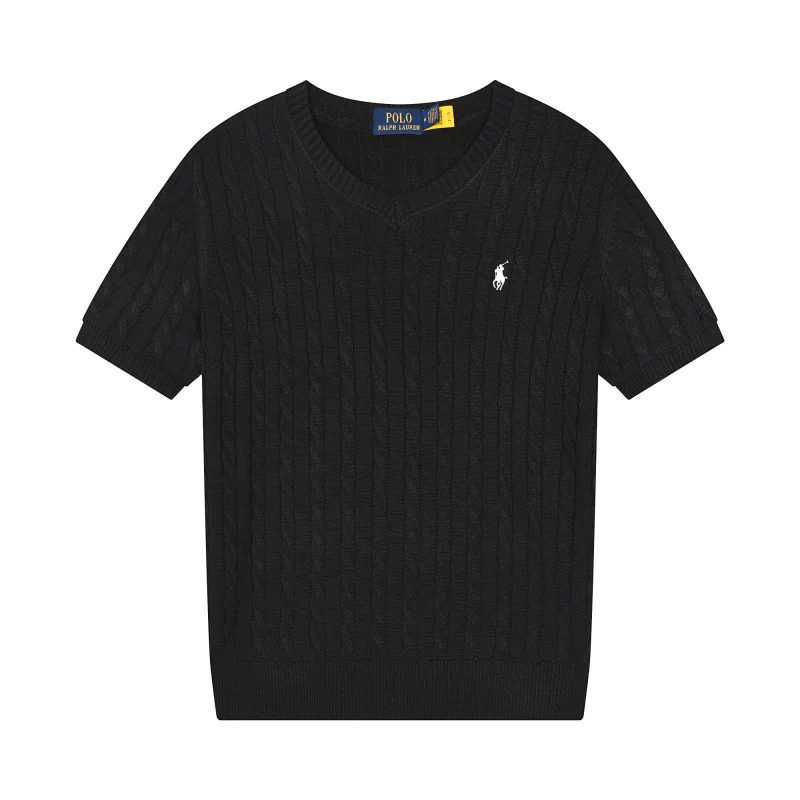 Polo Ralph Lauren Cable Knit V-Neck T-Shirt Black