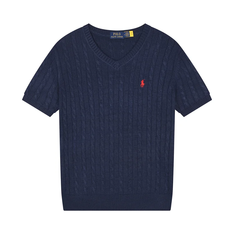 Polo Ralph Lauren Cable Knit V-Neck Sweater Navy Blue