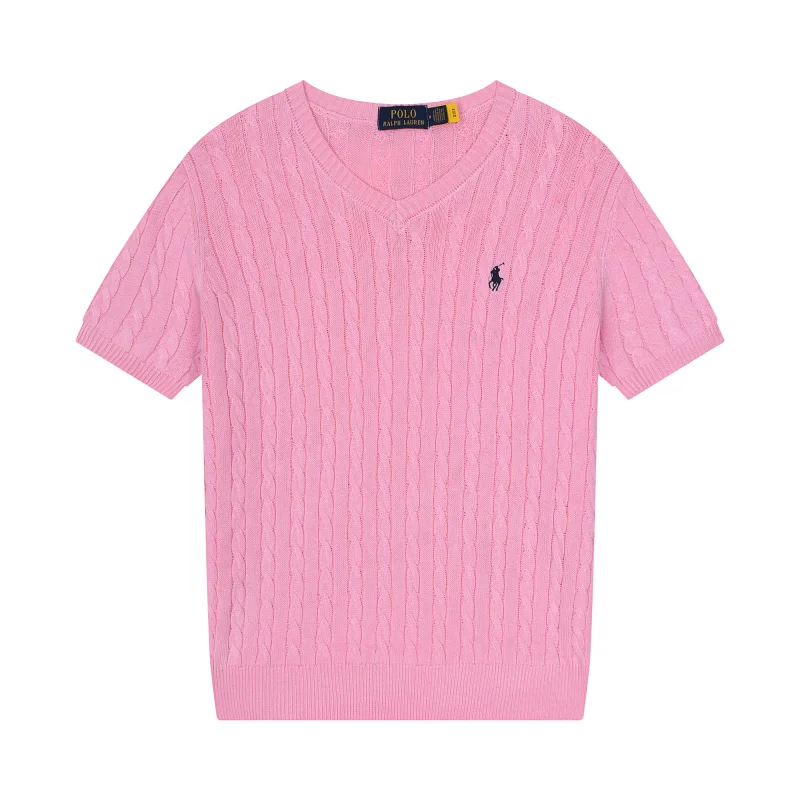 Polo Ralph Lauren Cable Knit V-Neck T-Shirt 605 Pink