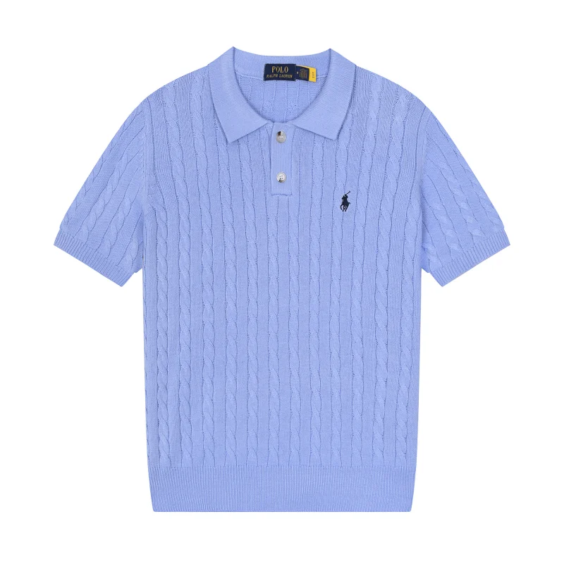 Polo Ralph Lauren Classic Logo Cable Knit Polo Shirt 607浅蓝色