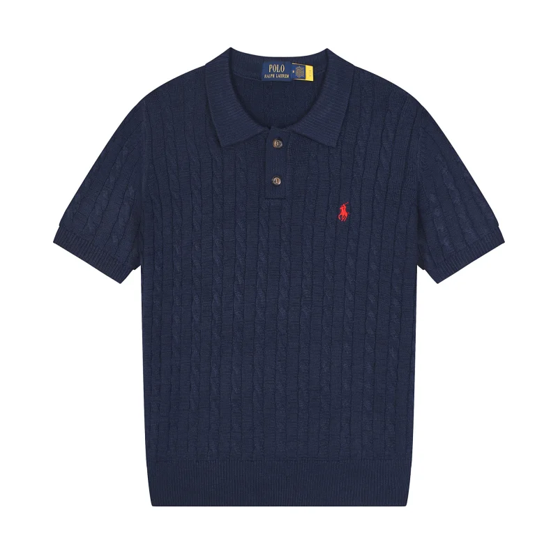 Polo Ralph Lauren Classic Logo Cable Knit Polo Shirt 607宝蓝红