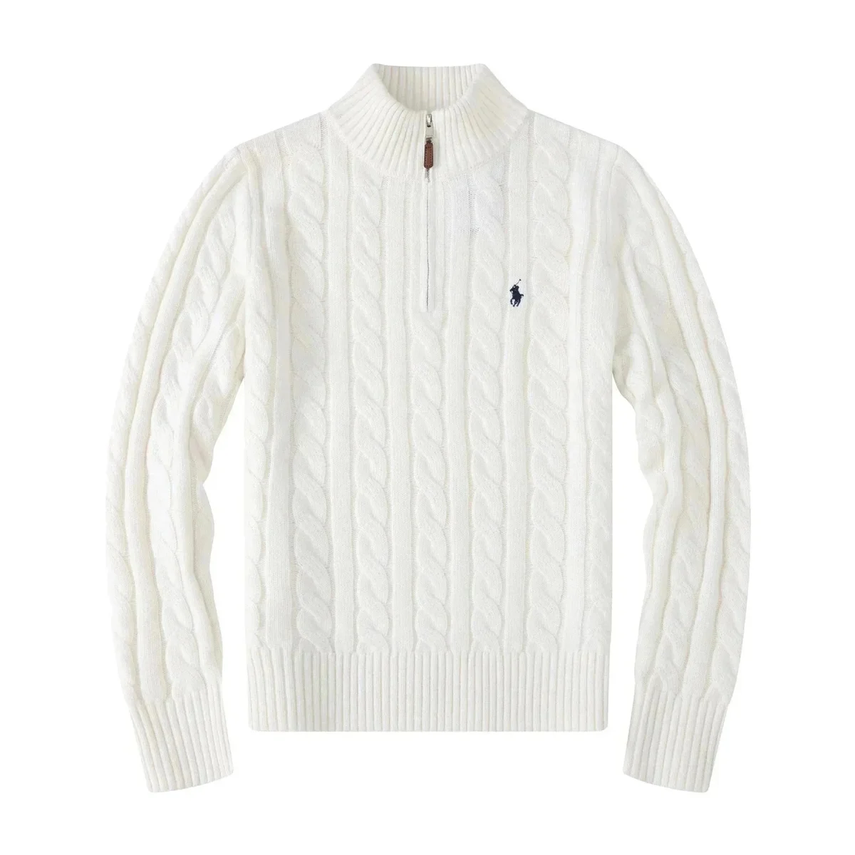 Polo Ralph Lauren Cable Knit Zip Neck Sweater White