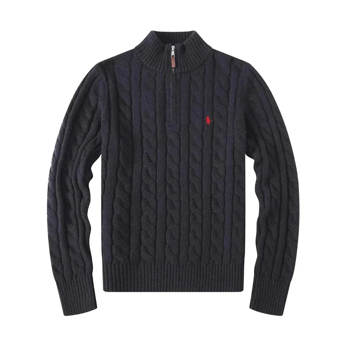 Ralph Lauren Cable Knit Zip Neck Sweater Black