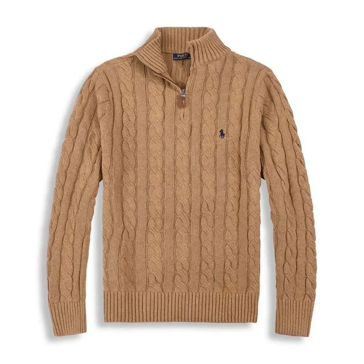 Polo Ralph Lauren Cable Knit Zip Neck Sweater Camel