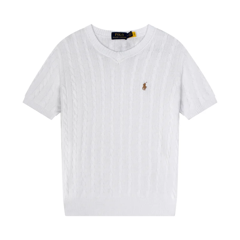Polo Ralph Lauren White Cable Knit V-Neck Sweater