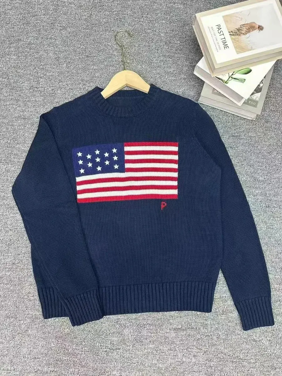 Polo Ralph Lauren Big Pony American Flag Sweater Navy