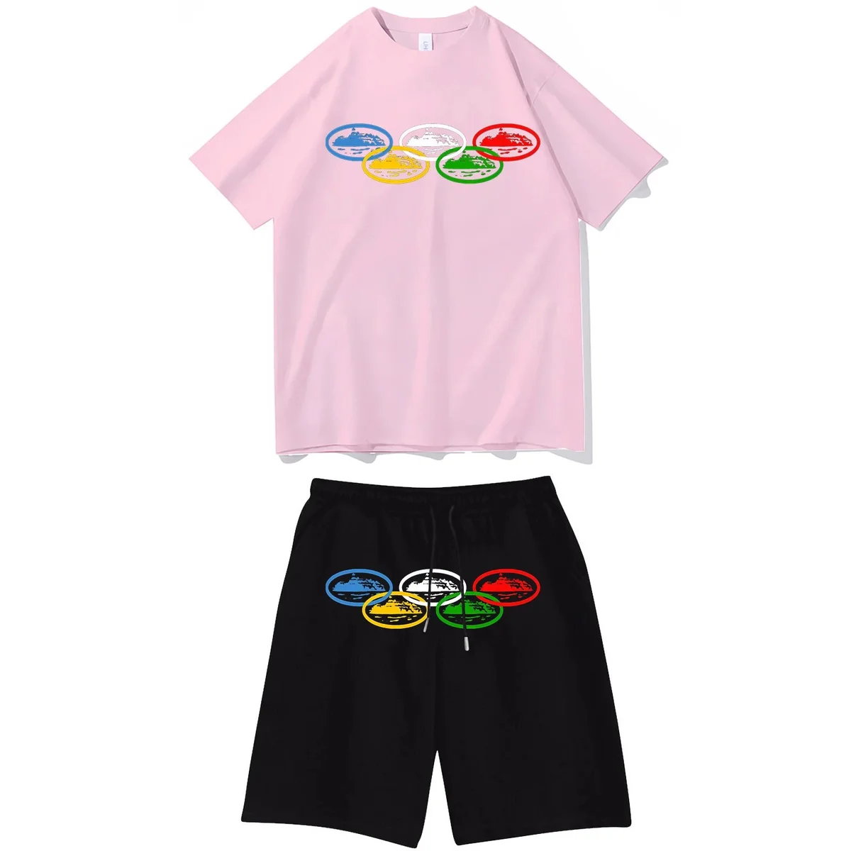 Olympic Rings Set Pink T-Shirt & Black Shorts