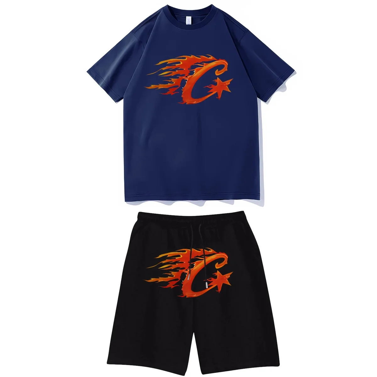 10蓝色005 Flame Print T-Shirt & Shorts Set