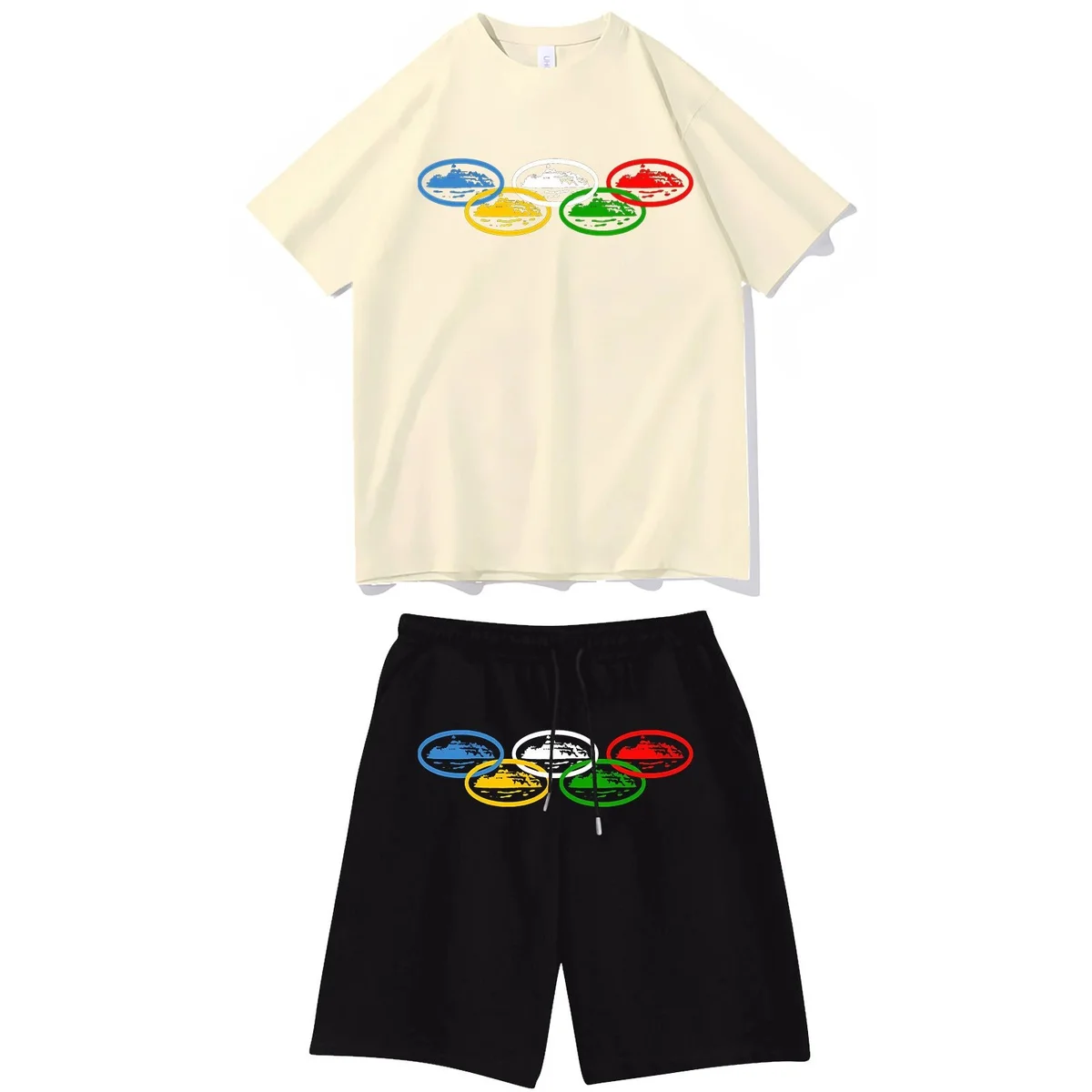 Olympic Rings Set Cream Top & Black Shorts