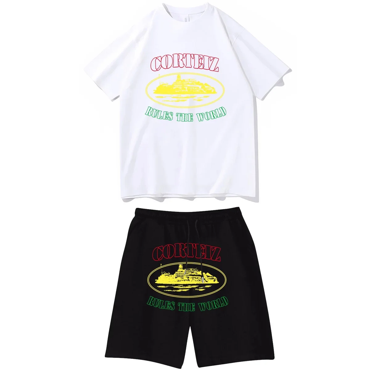 Corteiz Rules The World White T-Shirt & Black Shorts Set