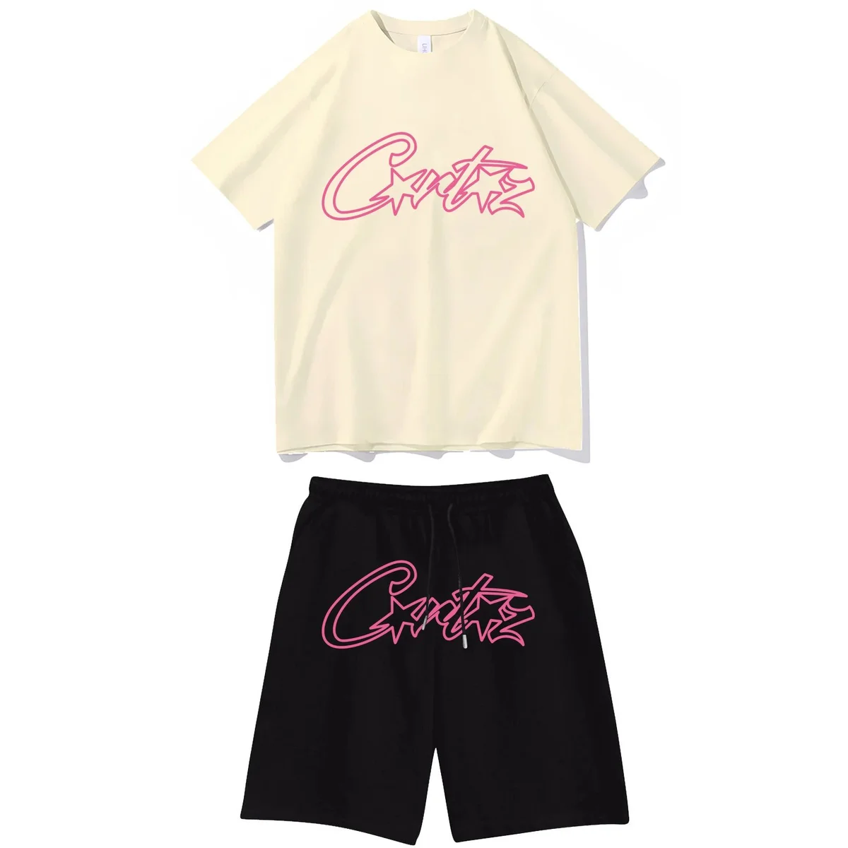Co-ord Set with 'Cute' Print in Beige and Black